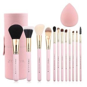 Zoreya Makeup Brush Set 12pcs Pink Synthetic Makeup Brushes Travel Set